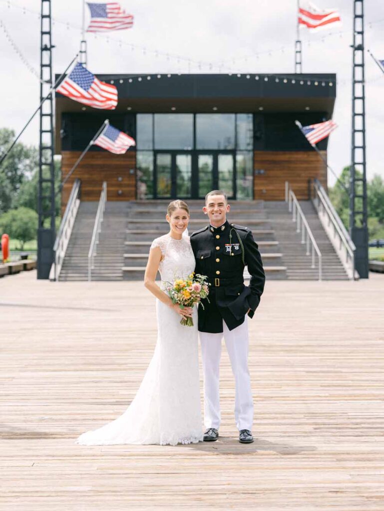 First look at the Wharf in Washington DC with a bride and military groom