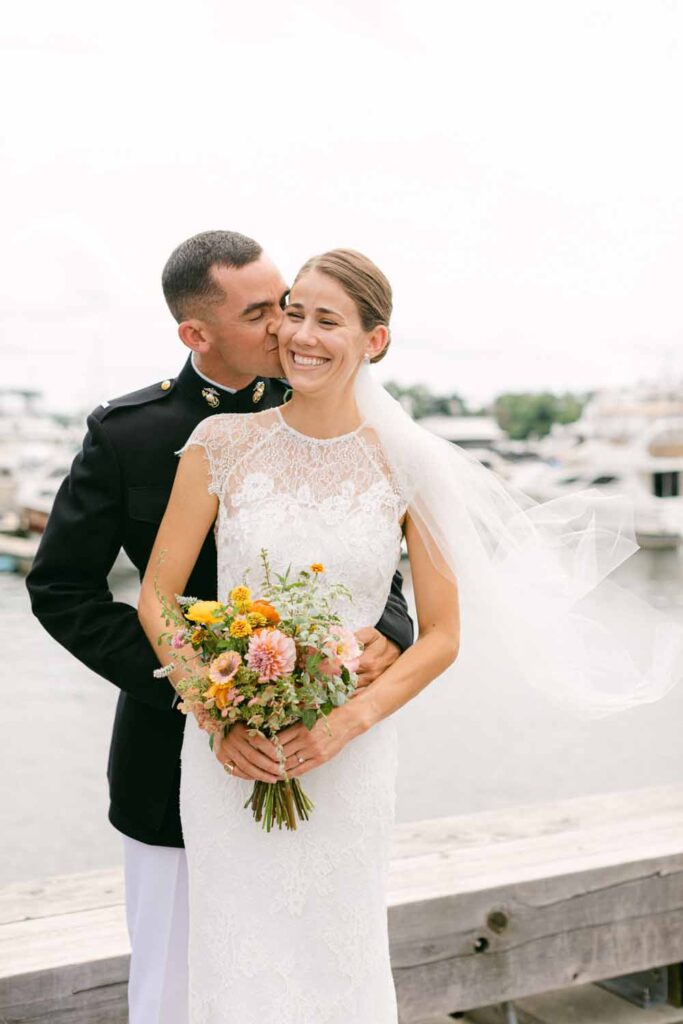First look at the Wharf in Washington DC with a bride and military groom