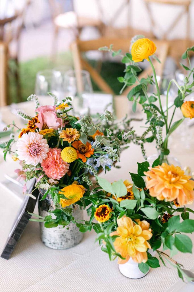 Maryland Tented wedding reception - summery florals - Marlborough Hunt Club 
