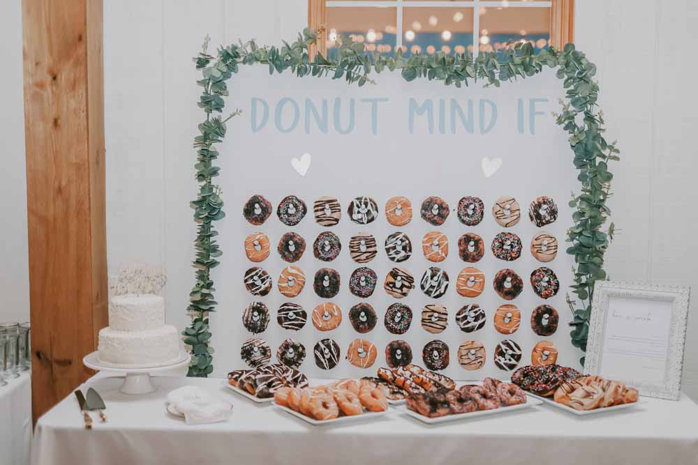 Shadow Creek white barn wedding Virginia - donut wall