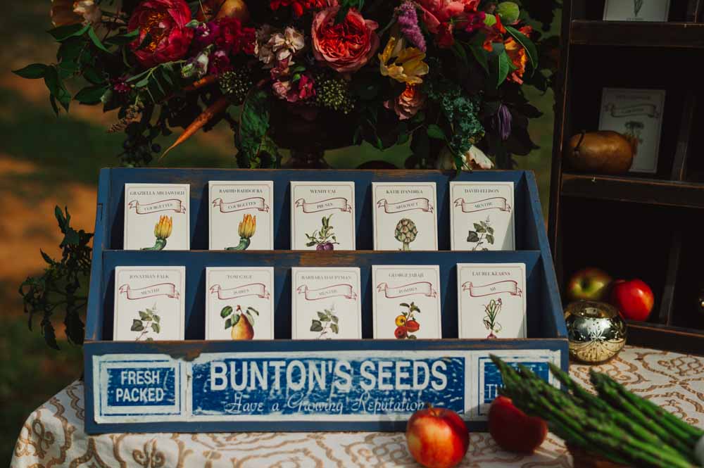 Virginia Family Farm Wedding - tented reception - French Provencal market theme - seed packet escort cards