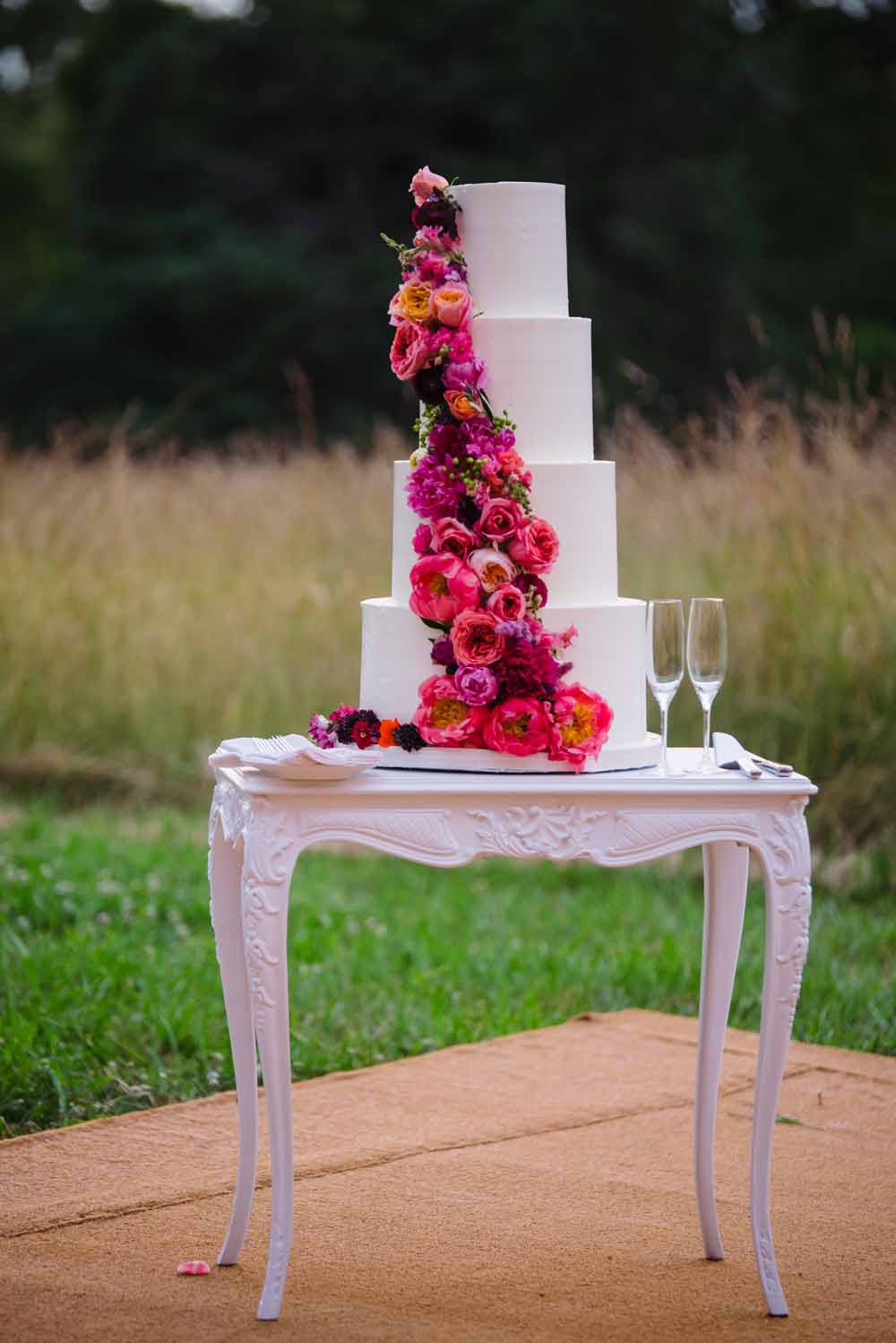 Virginia Family Farm Wedding - tented reception - French Provencal market theme - cake