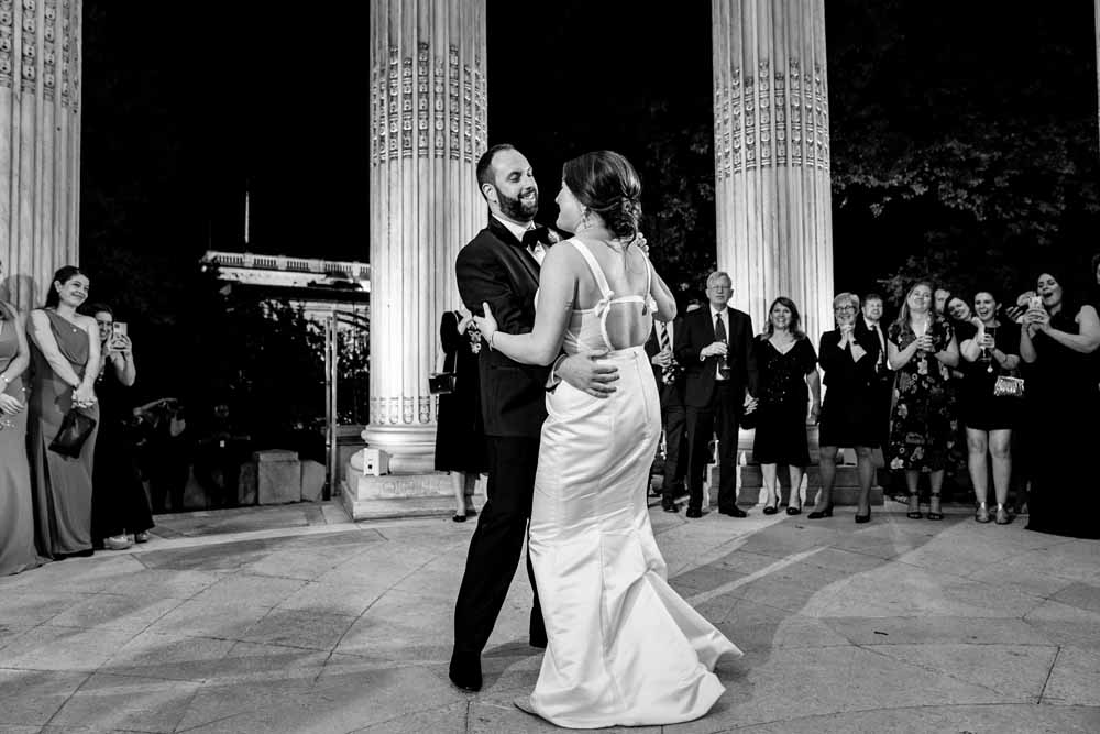 Colorful Spring DAR wedding - first dance on the Portico