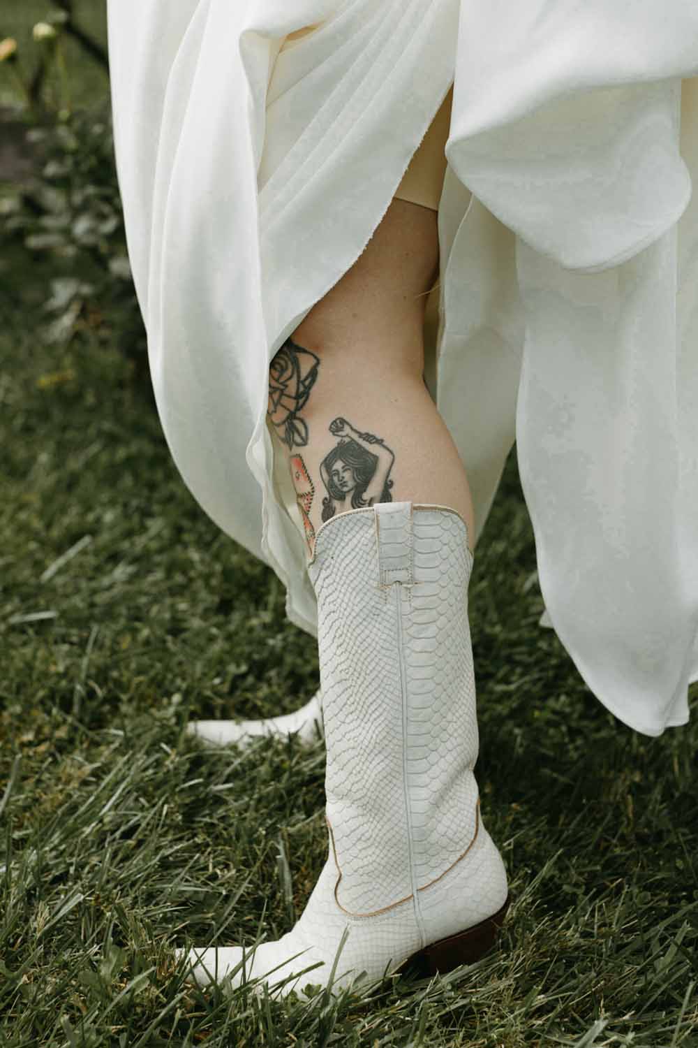 bride's cowboy boots Boho Tented Wedding at Maryland Private Home