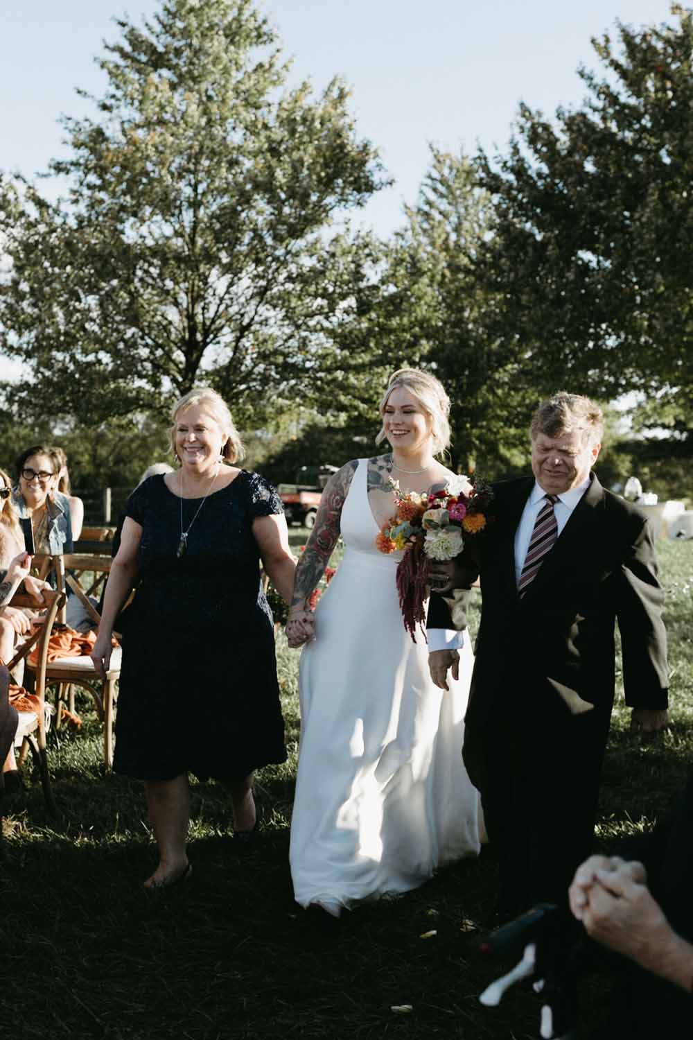 bride's processional Boho Tented Wedding at Maryland Private Home