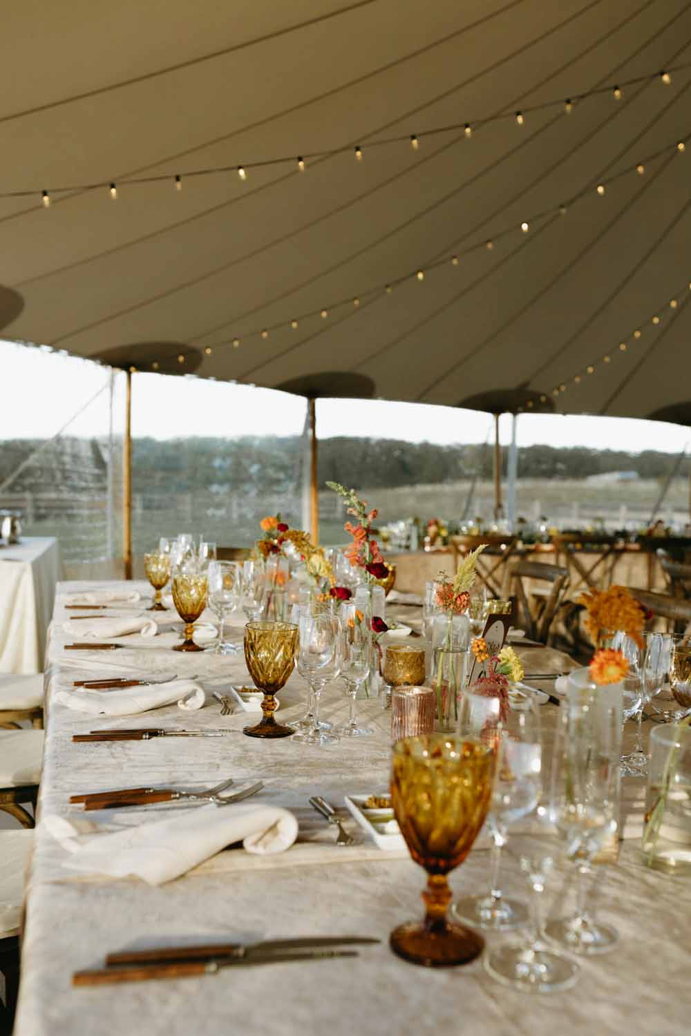 champagne, wood and amber Boho Tented Wedding at Maryland Private Home