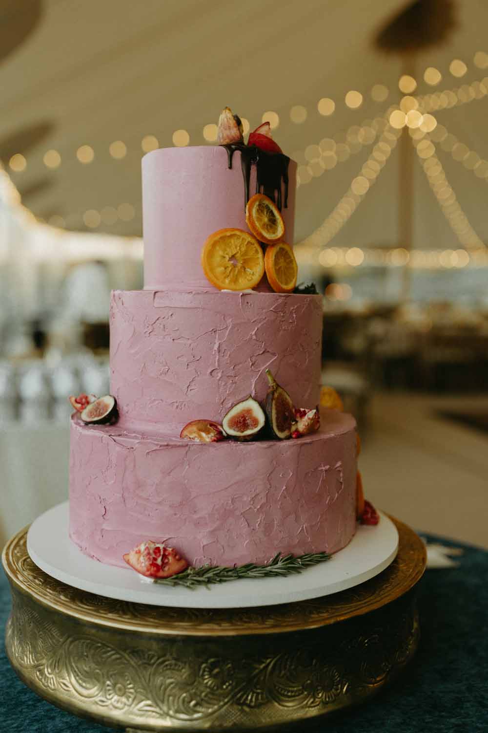purple cake Boho Tented Wedding at Maryland Private Home
