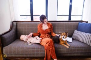 Bridesmaid with baby and dog The Line hotel wedding DC with dog