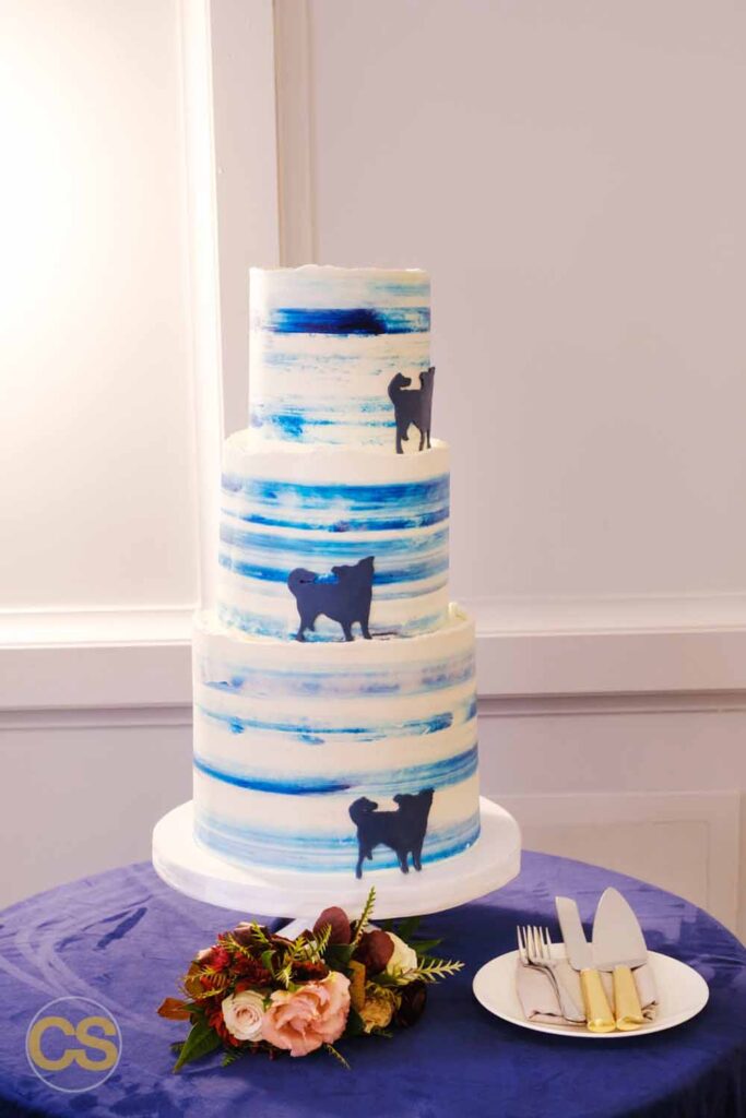 Blue wedding cake The Line hotel wedding DC with dog