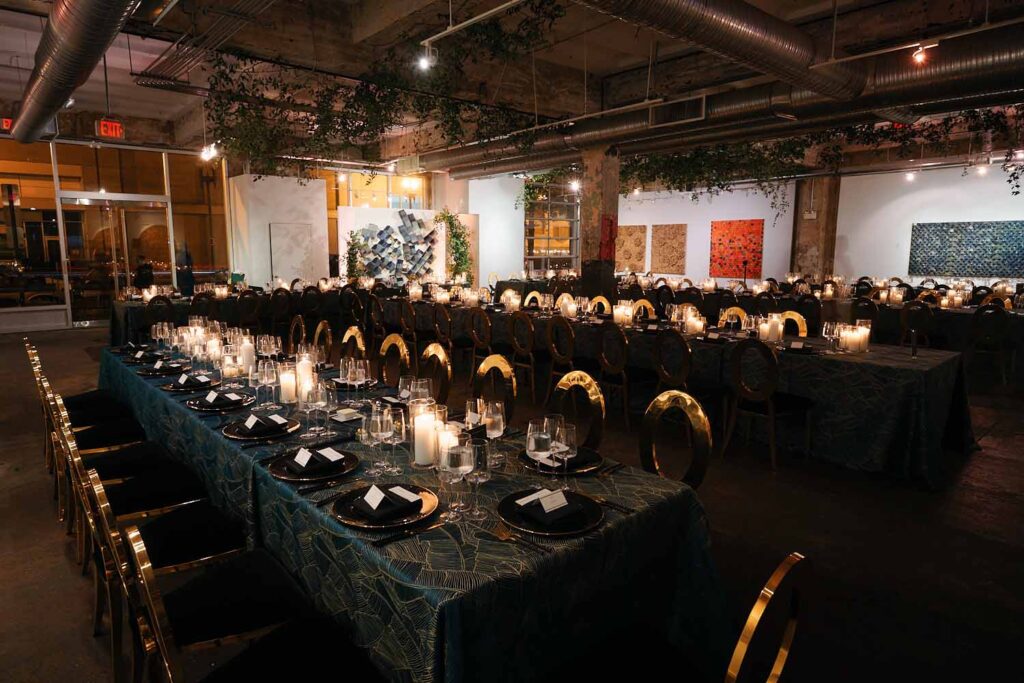 Industrial urban DC wedding venue blank canvas raw space - modern black gold and emerald
