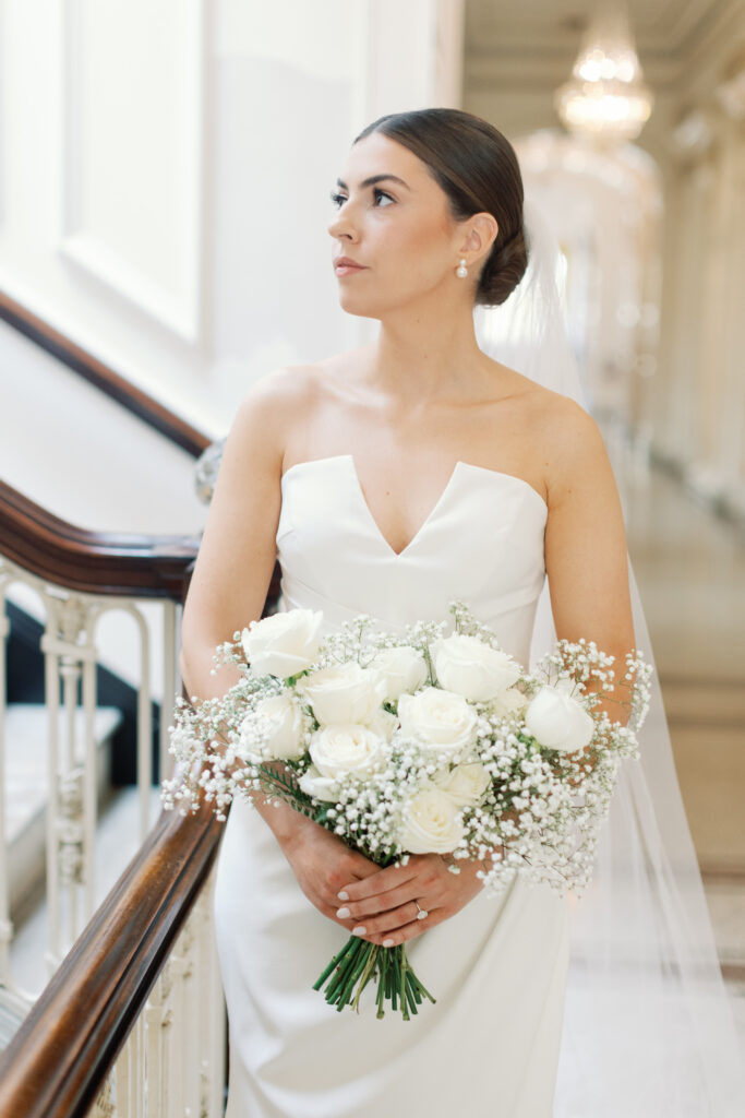 wedding bouquet bridal bouquet white roses and babys breath 