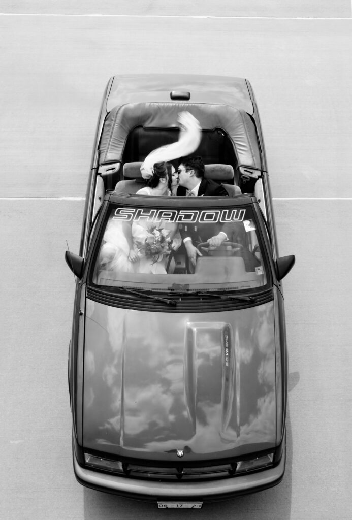 Bride and Groom convertible photo