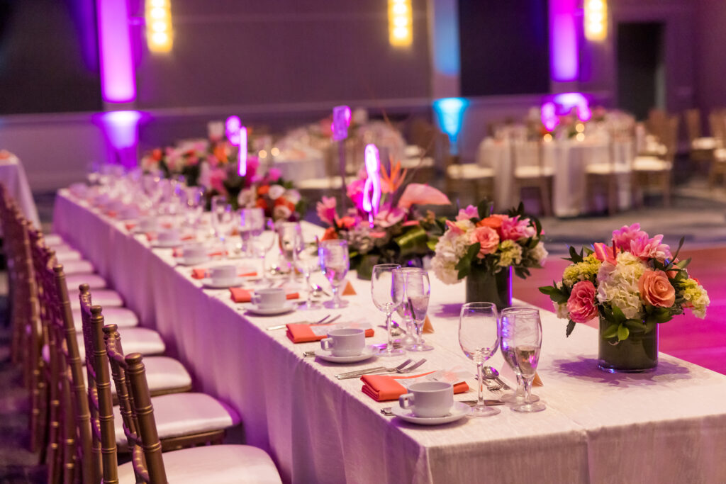 Bethesda Marriott wedding reception tropical head table