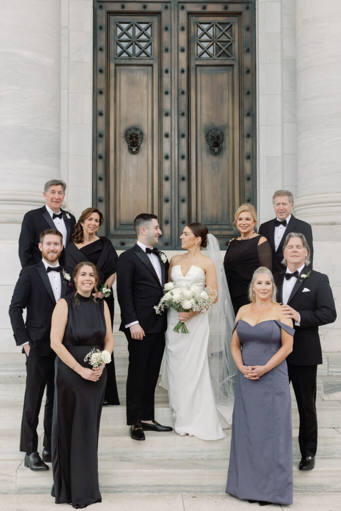 family in black tie attire 
