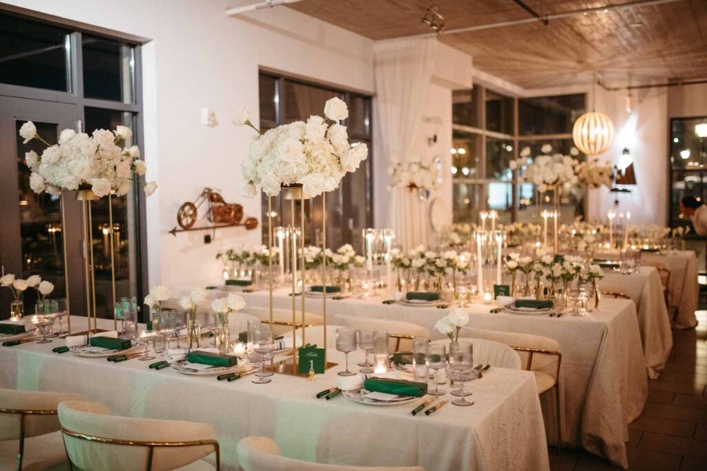 Hummingbird Bar and Kitchen wedding reception - emerald, blue, white and gold 