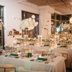 Hummingbird Bar and Kitchen wedding reception - green gold white - luxurious dinner party