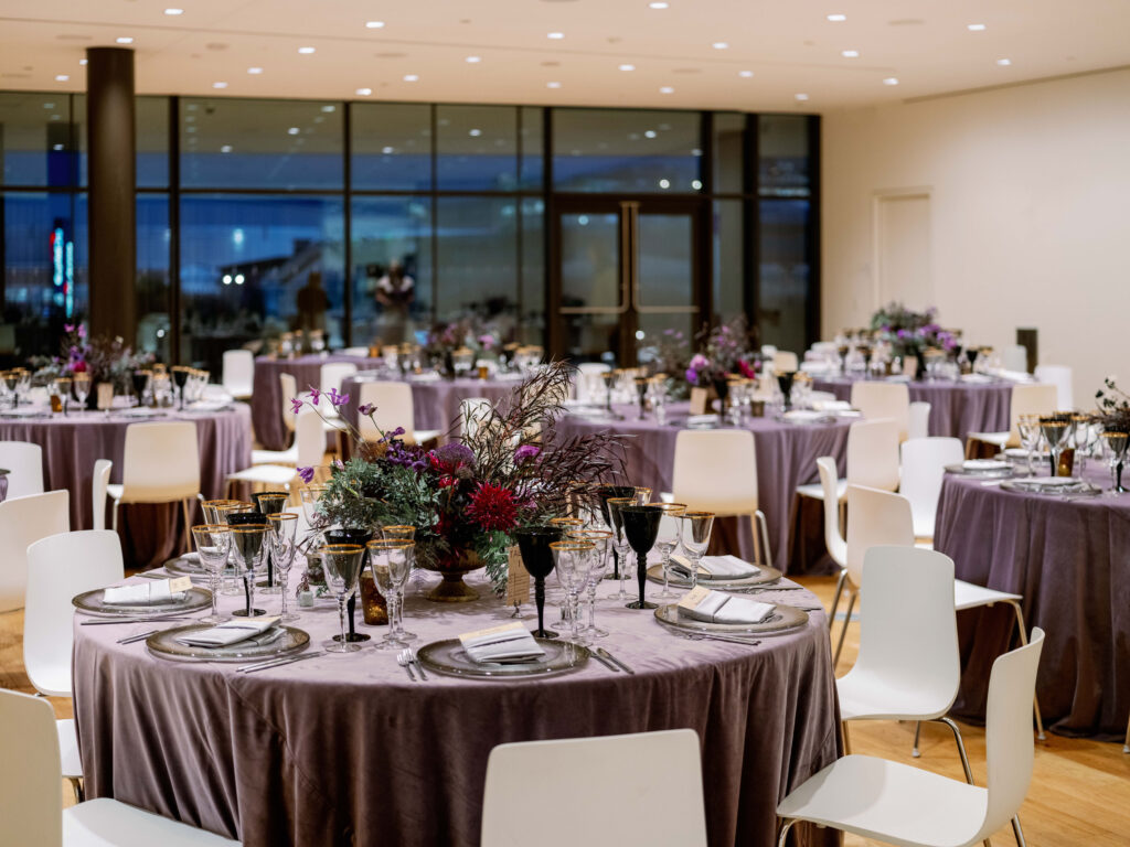 MLK Library rooftop wedding reception purple and black