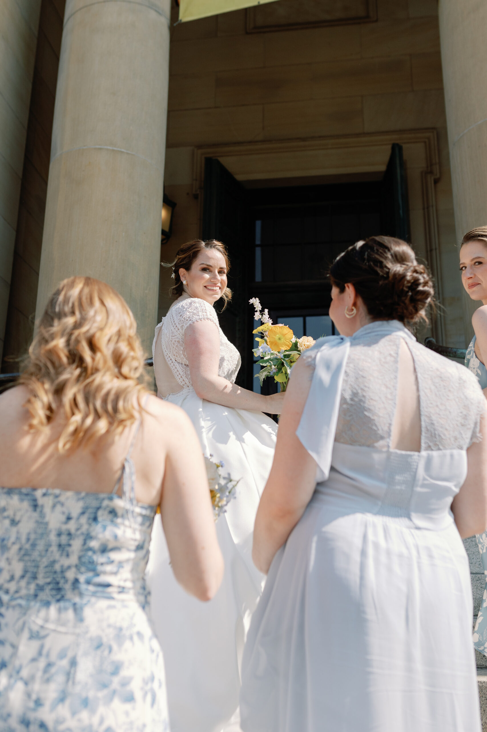 The Line Hotel DC wedding - blue bridesmaid dresses