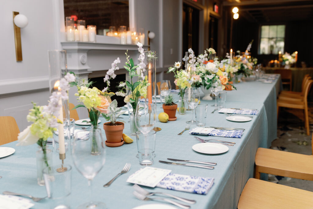 The Line DC Hotel wedding reception head table blue and green Italian Amalfi inspo