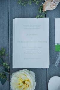 classic green and white wedding invitation
