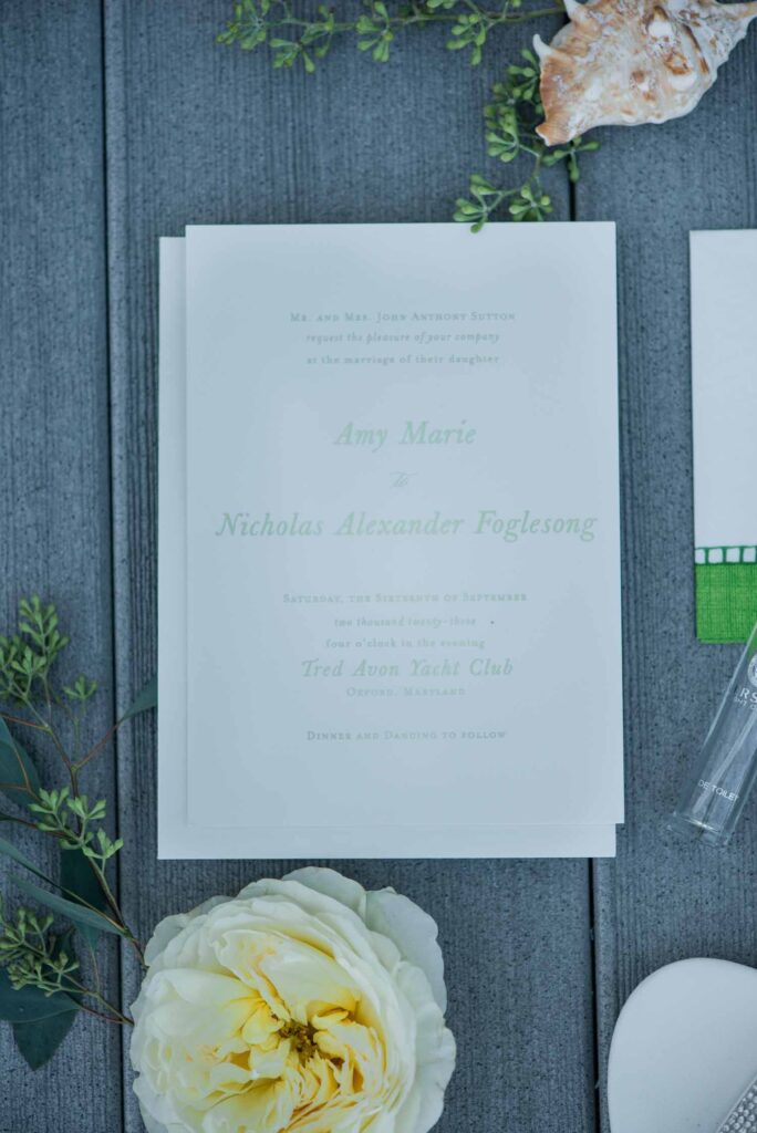 classic wedding invitation white and green 