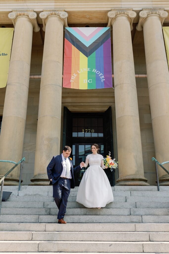 The Line DC Hotel wedding - Jewish wedding ceremony - blue yellow Amalfi theme ballroom reception