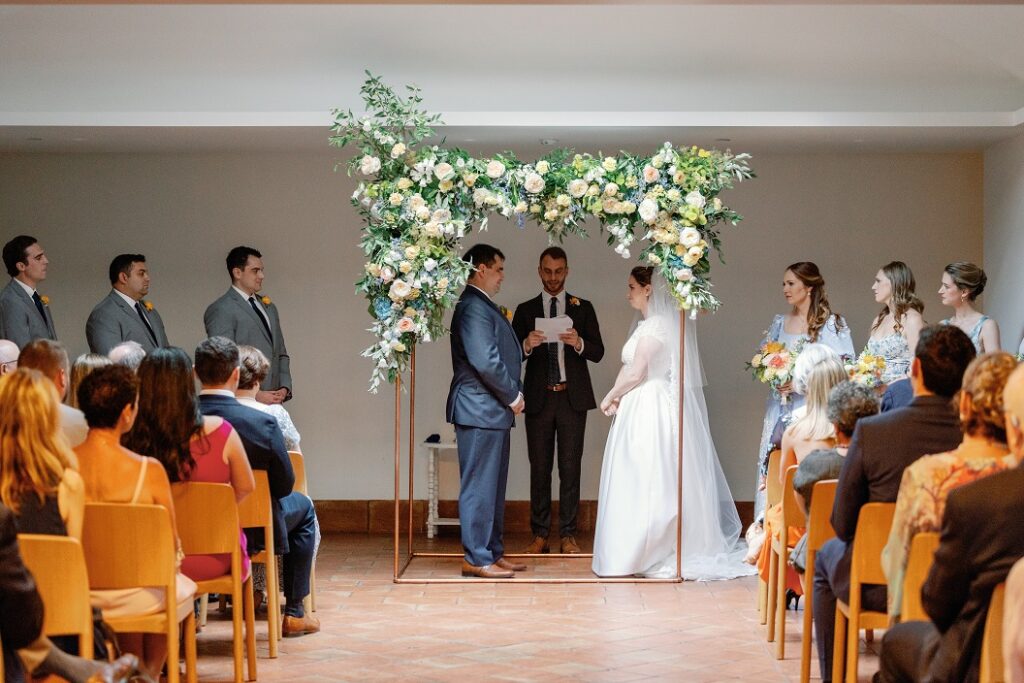 The Line DC Hotel wedding - Jewish wedding ceremony - blue yellow Amalfi theme ballroom reception