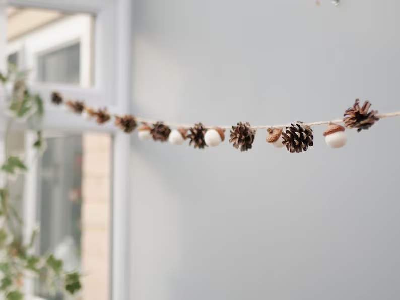 felt acorn and pine cone garland decor for fall