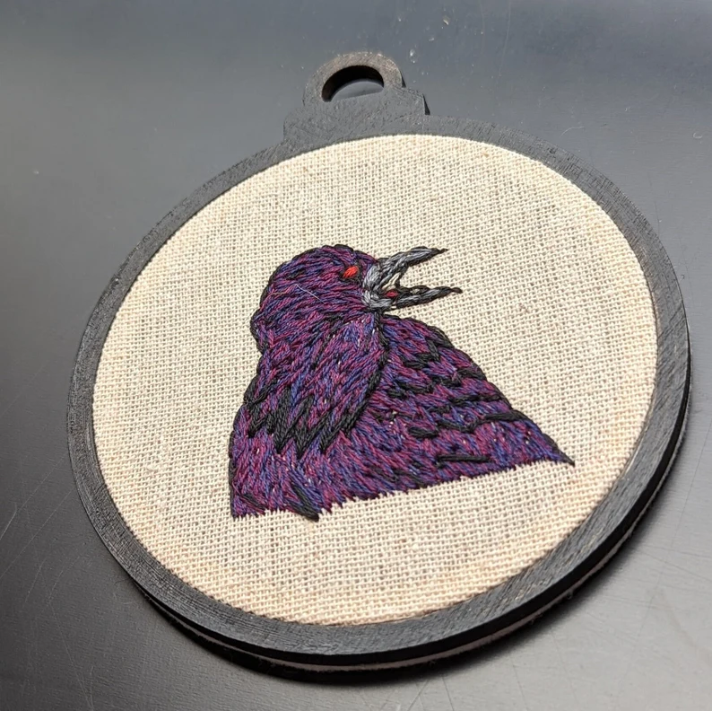 black and purple raven embroidery hoop - spooky season idea