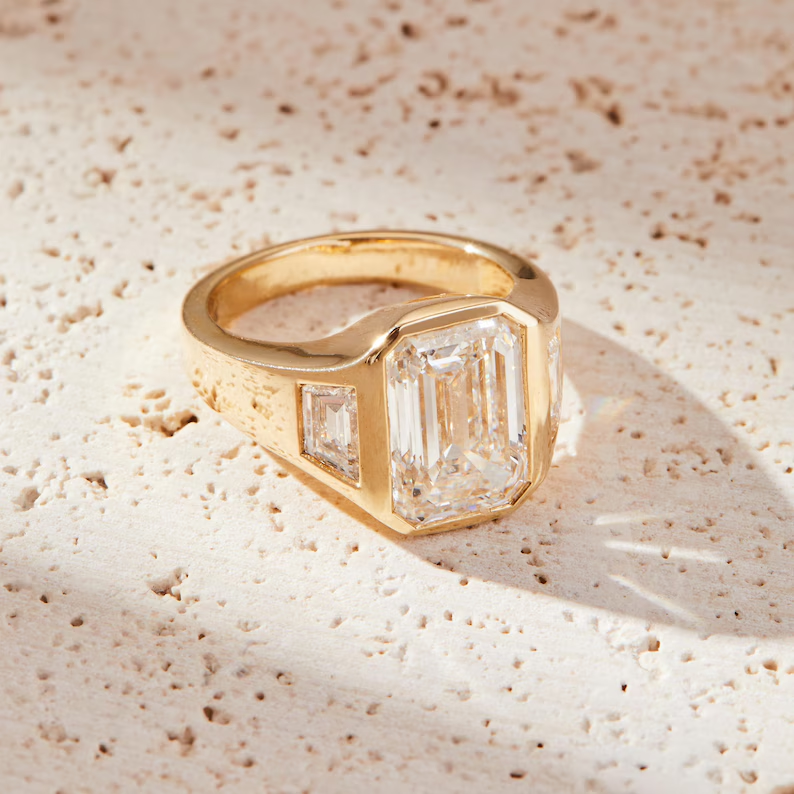 unique engagement ring = emerald cut lab grown diamond