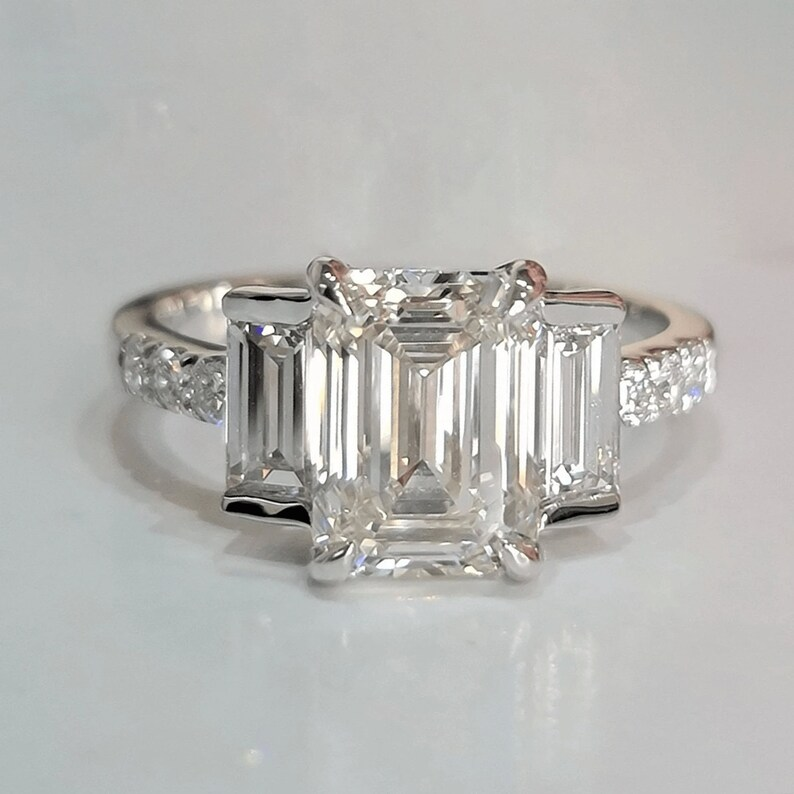 unique engagement ring - lab grown diamonds emerald cut