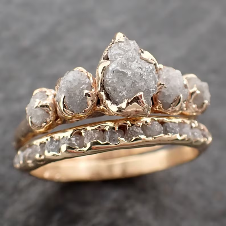 unique engagement ring - raw diamonds