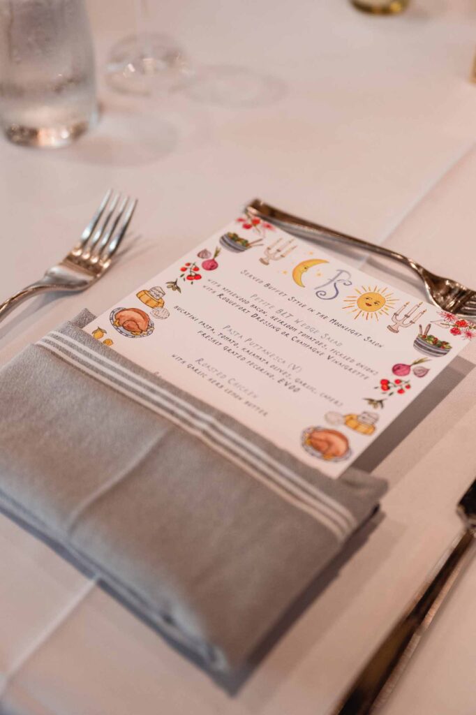 Archer Hotel Tysons wedding reception rooftop ballroom menu card