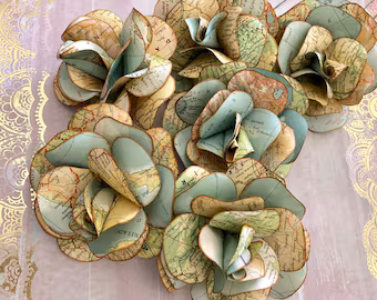 wedding trend: paper flowers made of vintage maps