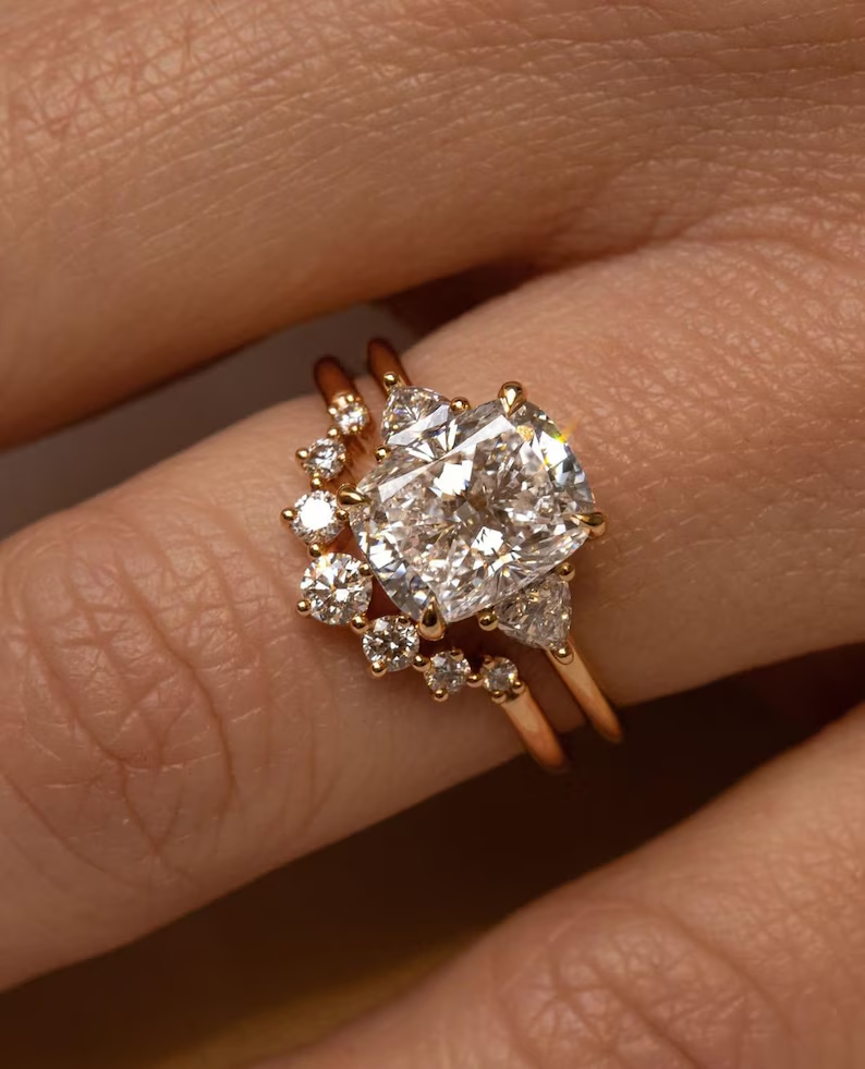 Taylor Swift Engagement Ring dupes - elongated cushion cut diamond - A curated Etsy list