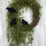 Halloween door wreath with black birds ravens