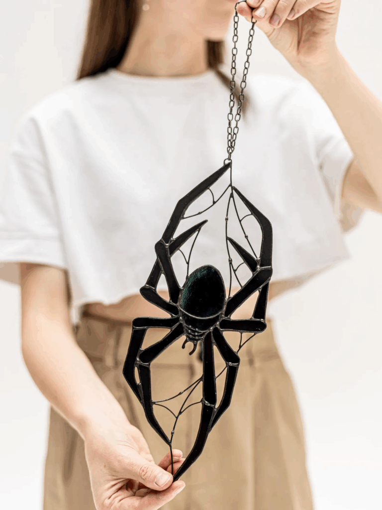 Gothic stained glass spider Halloween decor