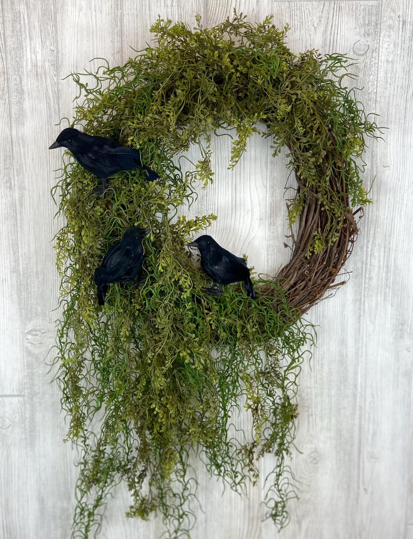 Halloween door wreath with black birds ravens